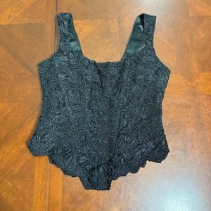Vtg Black Beaded Lace Gothic Y2K Fairy Corset Top Medium Floral Evening USA